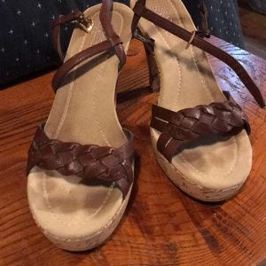 Franco Sarto brown leather, cork heeled sandals